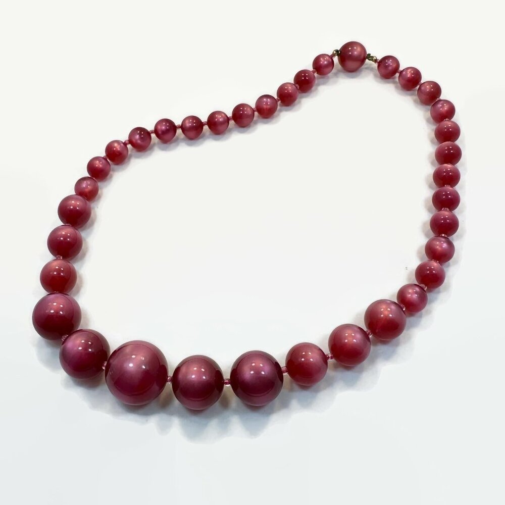 Moonglow Necklace, Vintage Necklace, 1960s, Rosy Pink, Plastic, Beaded, Retro